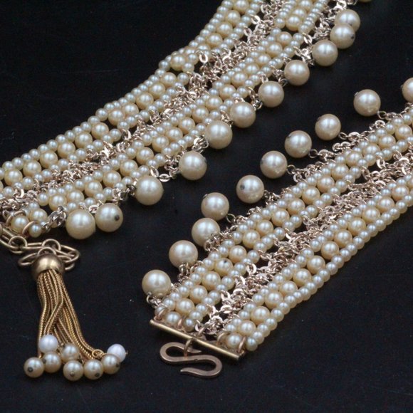 SPECTACULAR FAUX PEARL HIGH END RUNWAY DANGLE HIP WAIST BELT - Picture 4 of 7